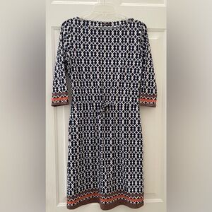 J. McLaughlin Caroline Blue Geometric Print 3/4 Sleeve Drawstring Waist Dress XS